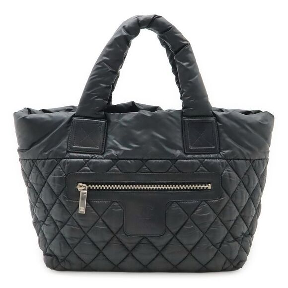 Chanel Coco Cocoon Small Tote Bag Handbag Quilted Nylon Leather Black Silver - Picture 1 of 8